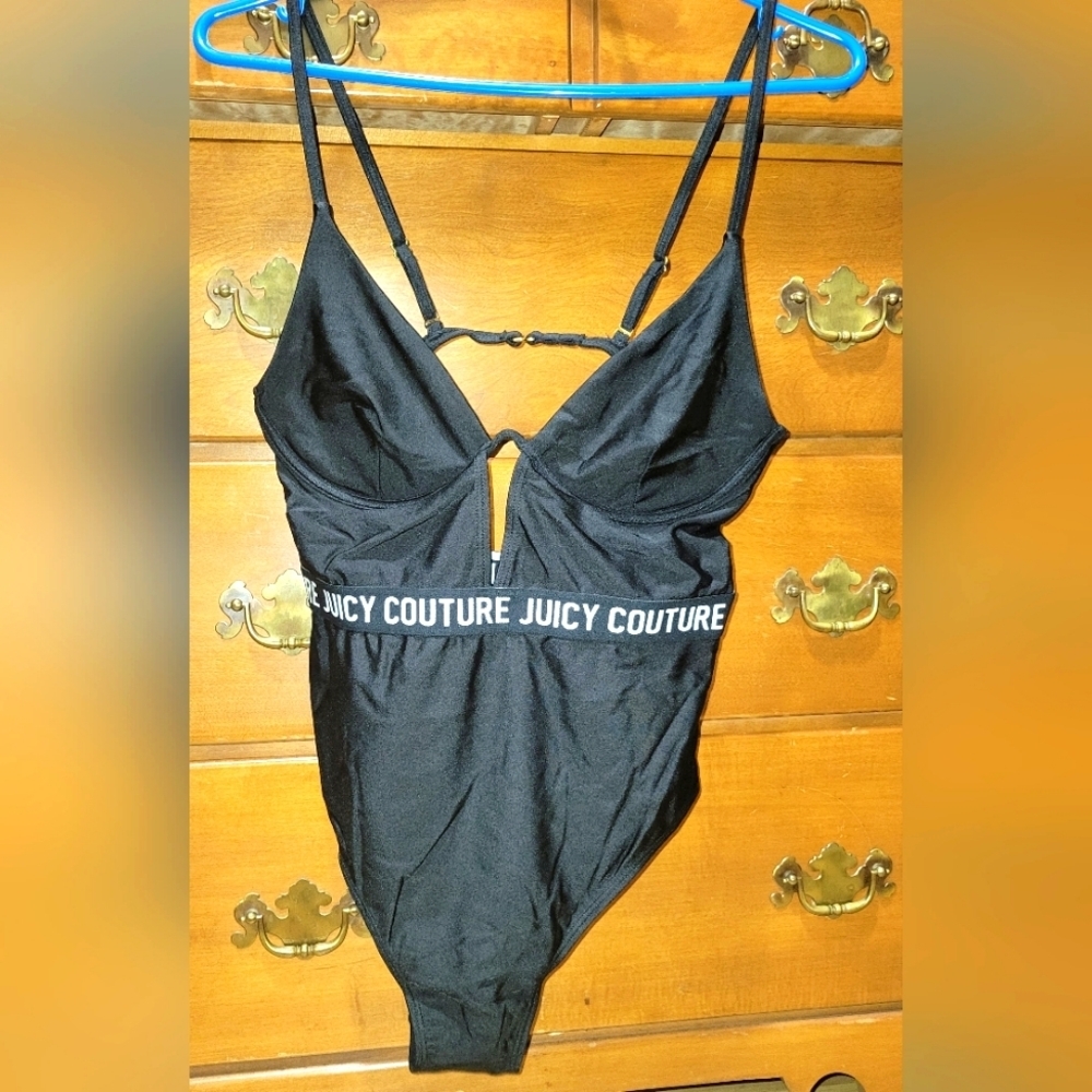 Juicy Couture Black Logo One Piece Swimsuit Y2K Strappy